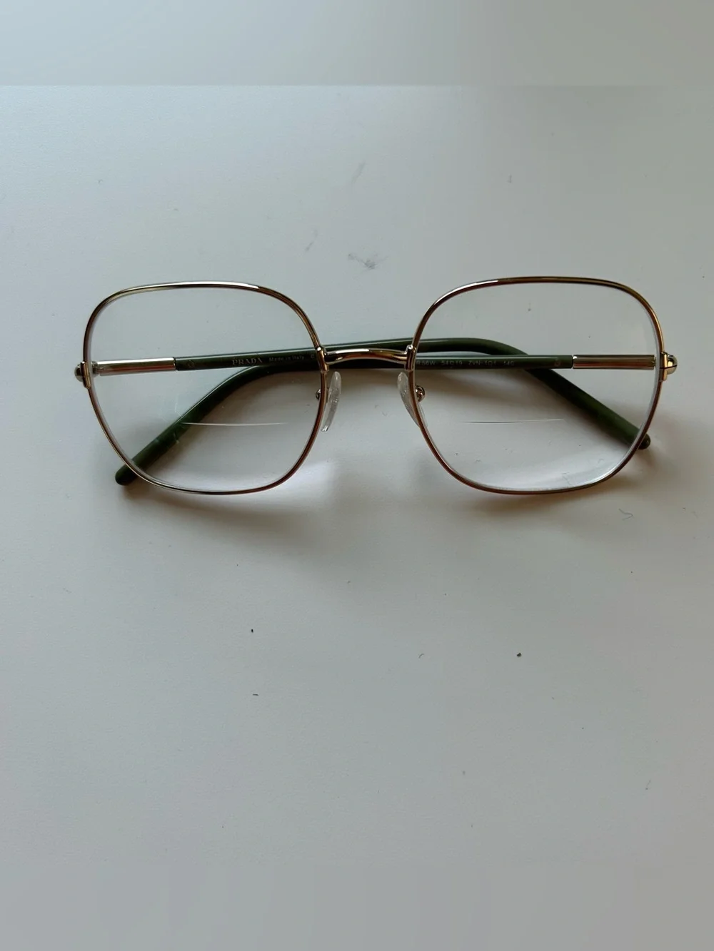 Prada Metal Eyeglass Frames Only 54 19 140 Gold Color Full Rim Green Arms